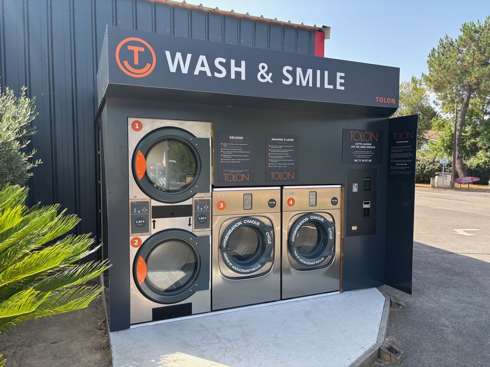 Kiosque Laverie Tolon — concept Wash & Smile, machines Tolon en libre-service
